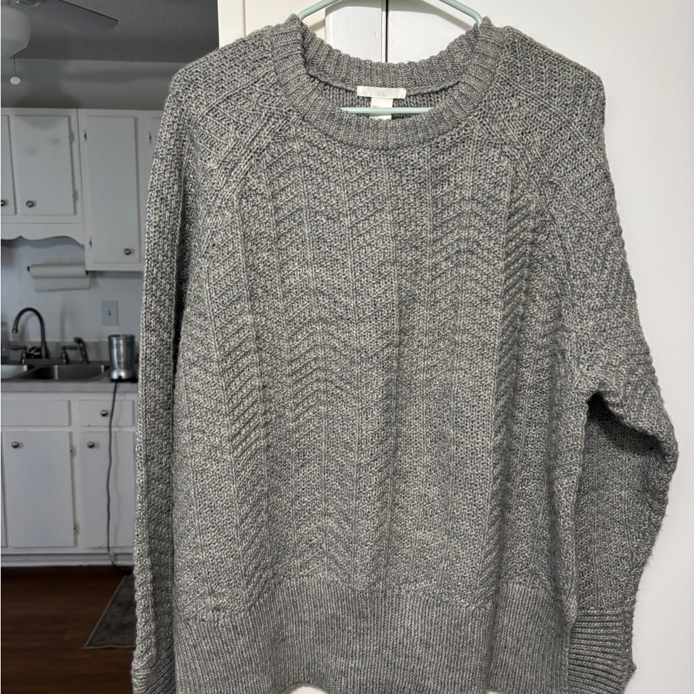 H&M Heather Gray Cable-Knit Crewneck Sweater